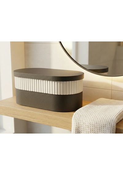 Gees Global 3d Baskı İki Rulo Tuvalet Kağıdı Saklama Kutusu Kapaklı Çizgili Banyo Organizeri Minimalist - Siyah Kapak Gbzs