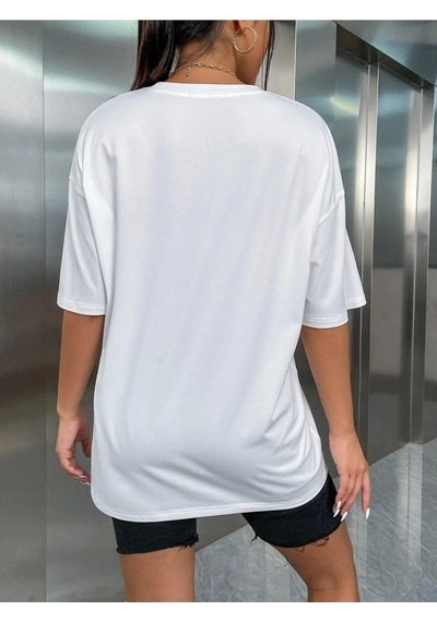 California W.c T-shirt - Beyaz Baskılı Oversize Bisiklet Yaka Kısa Kol Tişört Beyaz