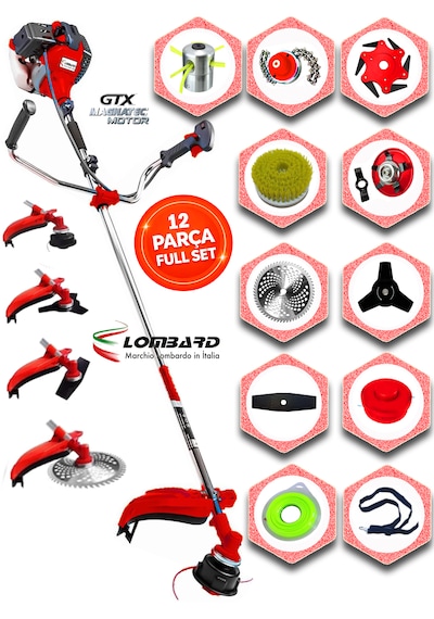 Cros Lombard İtaly Feronza 527x Yan Tipi Benzinli Ot Çalı Çim Biçme Tırpanı+ 12 Pcs Komple Bahçe Setli