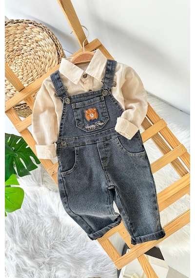 Miniğimin Cicileri Happy Bear İşleme Detaylı Erkek Bebek Salo... Siyah