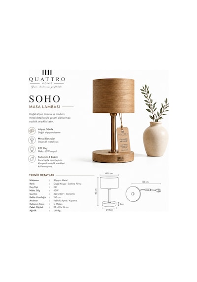 Soho Abajur Doğal Meşe Ahşap Kaplama