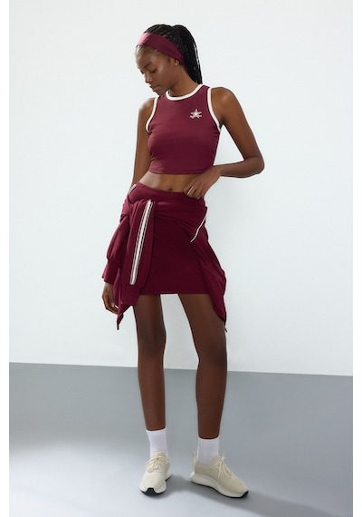Defacto Crop Top Baskılı Bisiklet Yaka Sporcu Atlet H2001ax26aubr115 Bordo-br115