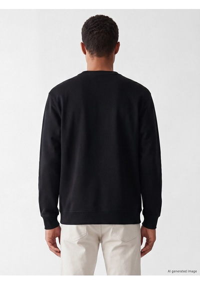 Lcw Vision Siyah Bisiklet Yaka Slogan Baskılı Erkek Sweatshirt