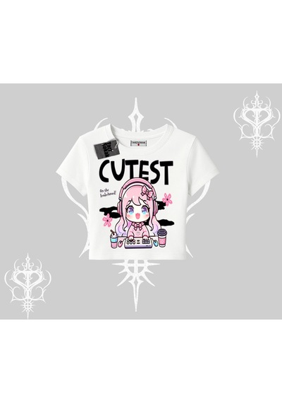 Startmore Startmore Babby Tee Tshirt Cute Anime Gamer Girl Baskılı Beyaz