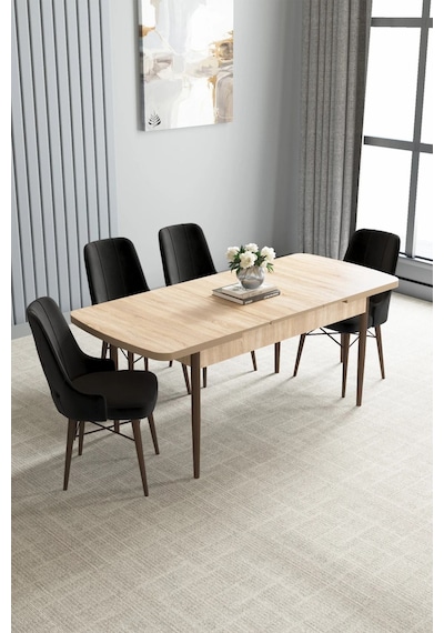 Zümra Serisi, Meşe Desen 80x132 Açılabilir Mdf Mutfak Masası Takımı 4 Adet Sandalye Siyah Zümra Serisi, Meşe Desen 80x132 Açılabilir Mdf Mutfak Masası Takımı 4 Adet Sandalye Siyah