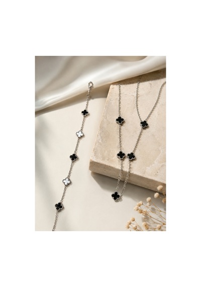 Çelik Yonca 2'li Set Model Bileklik Ve Kolye Siyah-gümüş - 900798680 Siyah-gümüş