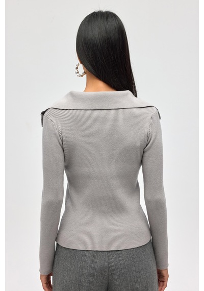 Mai Collection Mai Studios Co. İnari Polo Yaka Gri Triko Kazak gri