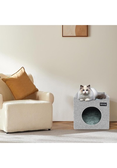 İç Mekan Kedileri İçin Kedi Yatağı, Katlanabilir Kedi Hideaway Çift Katlı Kedi Evi, Çizik Plakalı Kedi Evi, Ç