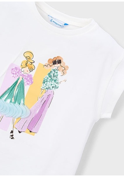 Mayoral Kız Çocuk Desenli T-shirt Krem - 03005