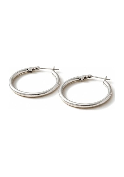 Gümüş Renk 28 Mm Çelik Düz Klasik Halka Küpe - Minimalist Klipsli Halka Küpe