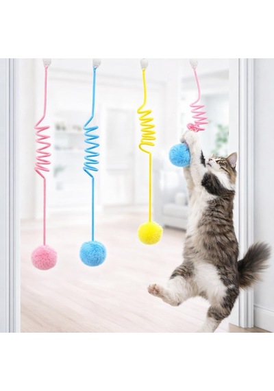 Yaylı Kedi Oyuncağı Tekli İnteraktif Toplu Kedi Oyuncağı Her Yere Asılabilir Asorti Renk Gönderim