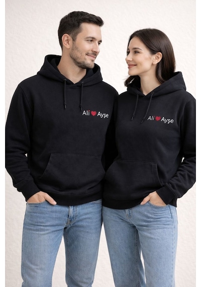 Mekaizen Kişiye Özel Çift İsim Nakışlı Siyah Kapüşonlu Sweatshirt Sevgililer Günü Özel Tasarım SIYAH Mekaizen Kişiye Özel Çift İsim Nakışlı Siyah Kapüşonlu Sweatshirt Sevgililer Günü Özel Tasarım SIYAH