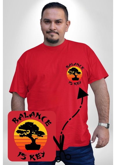 Angemiel Karete Çocuk Bonsai Kırmızı Büyük Beden Kadın Basic Minimal Baskılı Tişört Kırmızı