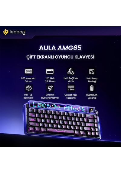 Leobog Amg65 Mekanik Klavye Led Matrix Ekranlı Jasper Switch Rgb Hot-swap Oyuncu Klavyesi Siyah