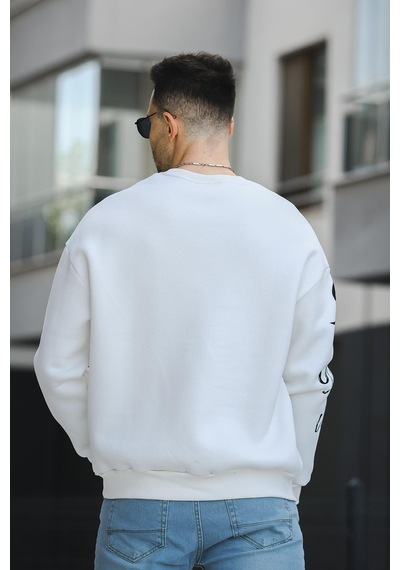 Oksit Trc 2715 Üç İplik Şardonlu Baskılı Bisiklet Yaka Oversize Erkek Sweatshirt 001