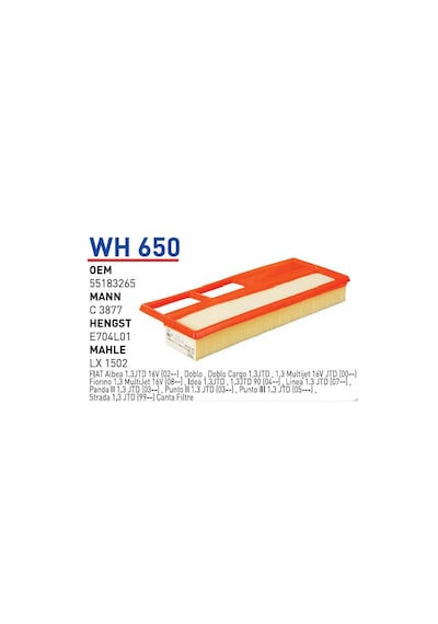 Wh650 Oem 55183265 Fiat Albea Palio Doblo 1.3 Jtd Otomobil Hava Filtre Air Filter