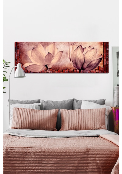 Lotus Çiçekler Vintage Çiçekler Kanvas Tablo (7 Farklı Ölçü) 140 x 70