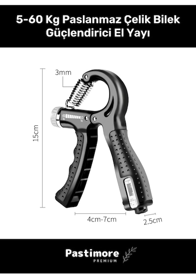 Premium Sayaçlı El Yayı Bilek Kası  Ayarlanabilir El Yayı 5-60 Kg Bilek  Siyah