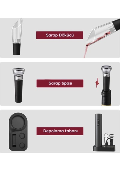 9055861040079 - Otomatik Şarap Açacağı Tırbişon Elektrikli Şarap Açma Aparatı Mantar Şişe Açacağı