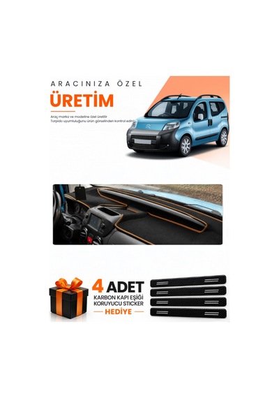Cıtroen Nemo 2007-2020 Uyumlu Torpido Koruma Örtüsü Oto Kılıfı - Siyah Kahverengi