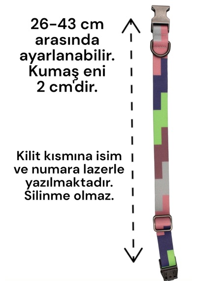 Caramelos İsimli Köpek Tasması, Köpek Künyesi, Köpek İsimlik 170 Mor - Pembe