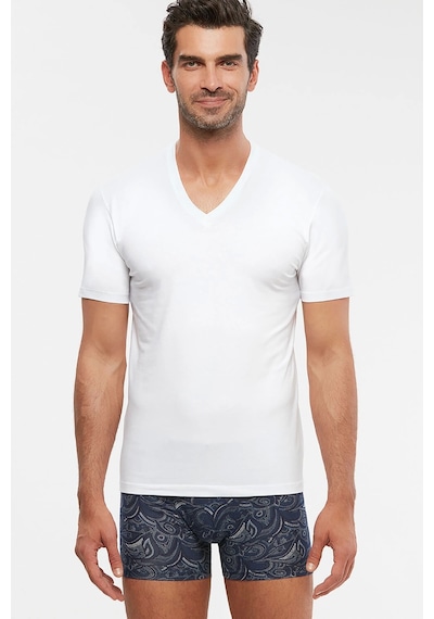 Kom Antonio V Yaka Pamuklu Erkek Tshirt - Beyaz