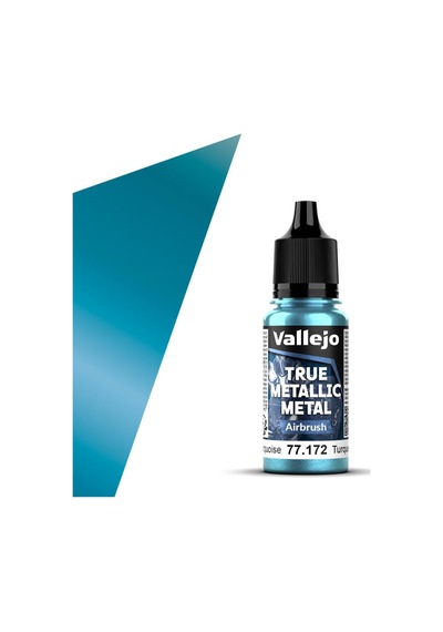 Vallejo 77172 18 Ml. Hydra Turquoise, Airbrush, True Metallic Metal Tmm Serisi Model Boyası Renkli
