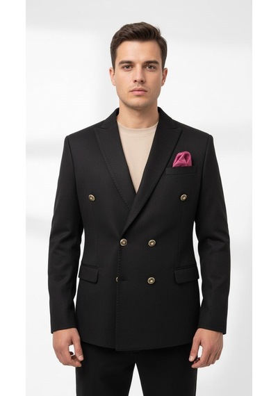 Plus Scorpion Erkek Suet Blazer Ceket Şık Düğmeli Takım Elbise Üstü Slim Fit Model Siyah