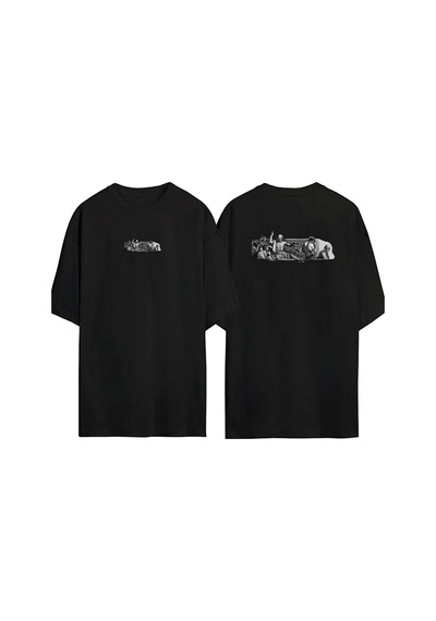 Thewert Unisex Attack Order Statue Ön Arka Baskılı Sıyah Oversize T-shirt Siyah