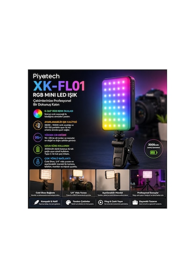 Xk-fl01 129 Led Rgb Şarjlı Kamera Ve Telefon Vlog Çekim Işığı 3000mah Siyah
