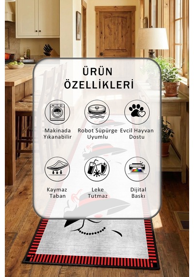 Gizemli Kadın Siyah Yıkanabilir Mutfak Halısı