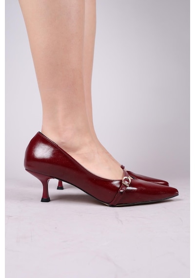 Birikon Cortez V Dekolteli Biyeli Stiletto Bordo-8351 Bordo