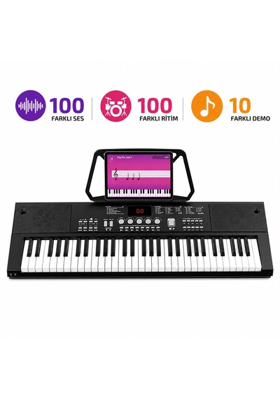 Multizone 61 Tuşlu Standlı Elektronik Dijital Işıklı Çocuk Piyanosu Mikrofonlu Başlangıç İçin Demolu Keyboard Org
