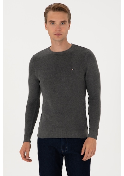 U.S. Polo Assn. Erkek Slim Fit Bisiklet Yaka Antrasit Melanj Basic Kazak 50313667-VR081