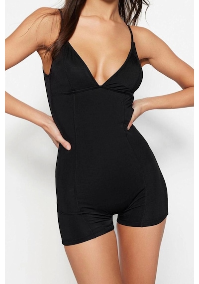 Ersefa Kadın Moda Atma Kap Askılı Brief Yaka Kırmızı Düz Bralette Askılı Siyah