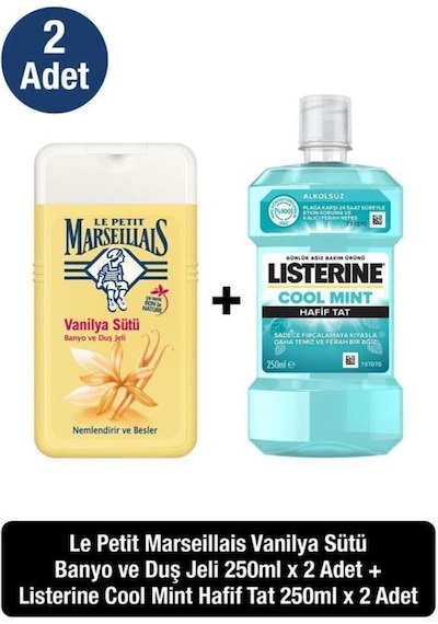 Listerine Coolmint Hafif Tat Ağız Bakım Suyu 250 ML + Lpm Vanilya Sütü Duş Jeli 2 x 250 ML