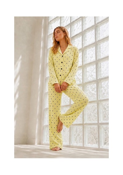 Fit Women Kadın Çeyizlik Puantiyeli Sarı Pijama Takımı
