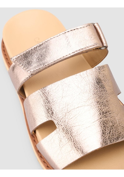 %100 Hakiki Deri Parlak Bronz Kadın Terlik Bronz