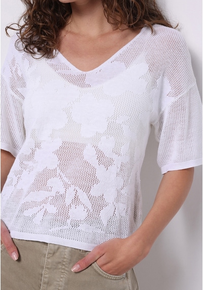 Colin's Colins Regular Fit V Yaka Çiçekli Kadın Beyaz Kısa Kol Kazak Cl1074364 Q1.v1 Wht Beyaz