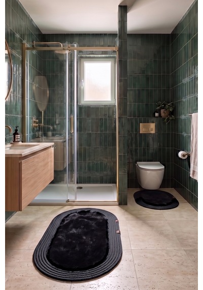 Banyo Paspası Takımı 60x100+40x60 Cm Düz Siyah & Antrasit Gri