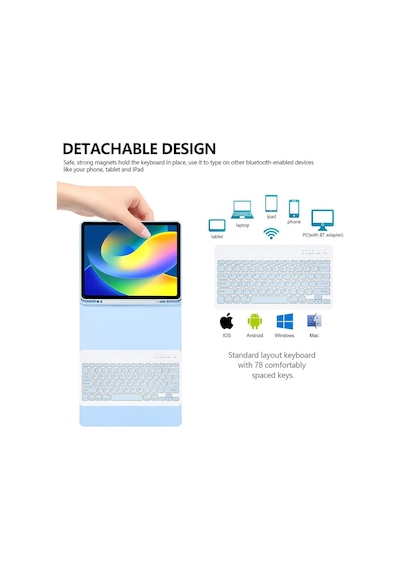 Apple Uyumlu iPad Air 13 Inç M2 Çip 2024 Bluetooth Özellikli Standlı Kalem Bölmeli Klavyeli Kılıf