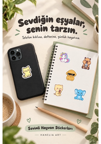 47 Adet Sevimli Hayvan Sticker Seti Çıkartma, Laptop, Telefon, Defter, Ajanda Süsleme Çok Renkli