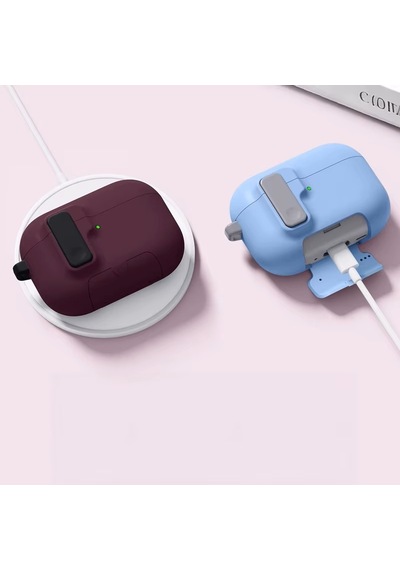 Apple Airpods Pro 3. Nesil İle Uyumlu Kılıf Standlı Kilitli Tpu Premium Matte Trip Case Açık Mavi