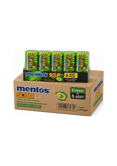 Mentos Sour Yeşil Elma Aromalı Şekersiz Tatlandırıcılı Ekşi Draje Sakız 56 Gr X 6 Adet X 6 Adet-441