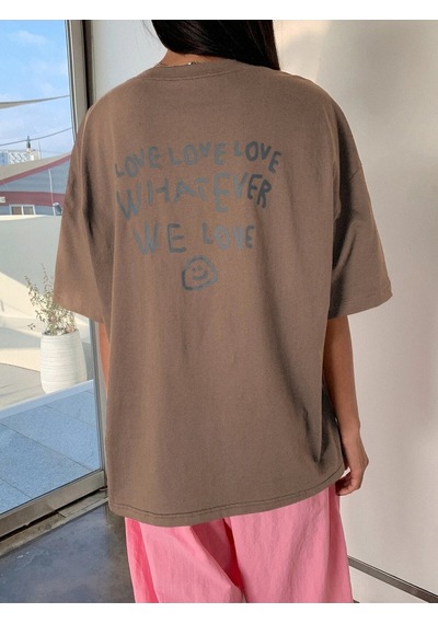 Flood Of Style Kadın Kahverengi Love Love Love Baskılı Oversize T-shirt