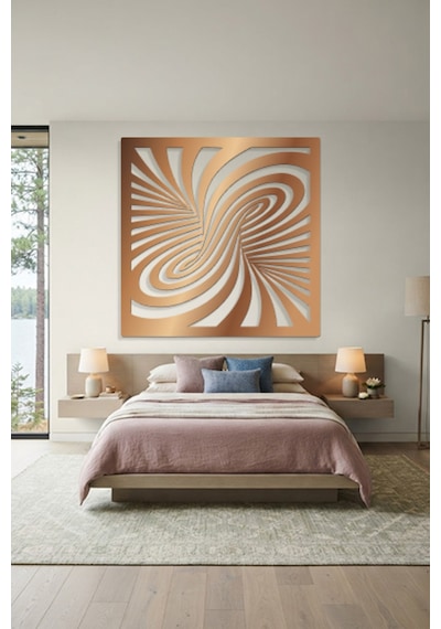 Optik İllüzyon Metal Duvar Tablosu - Metal Duvar Sanatı - Duvar Dekoru - 50 X 50 Cm Bronz