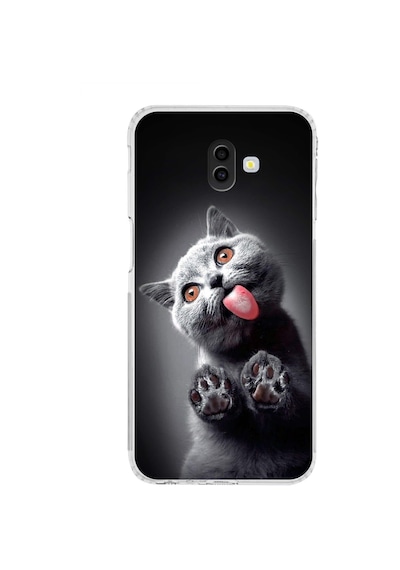 Samsung Galaxy J6+ Plus İle Uyumlu Kedi 2 Kamera Korumalı Şeffaf Kılıf Şeffaf