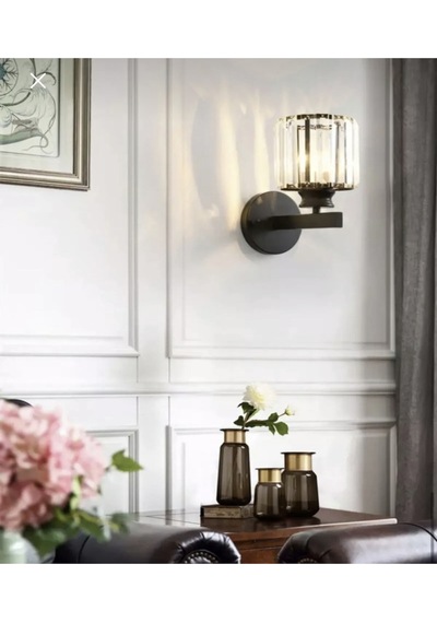 Modern Luxury Kristal Taşlı Pilli Aplik Eskitme Siyah Tak Çalıştır Harika Görsel Siyah