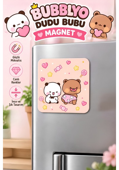 Dudu Bubu Dekoratif Buzdolabı Magneti 6x6 Cm Sevimli Tasarım Bej