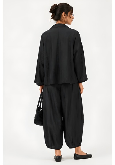 Lili Woman Kadın Siyah Krinkle Dokulu Oversize İkili Takım 50970